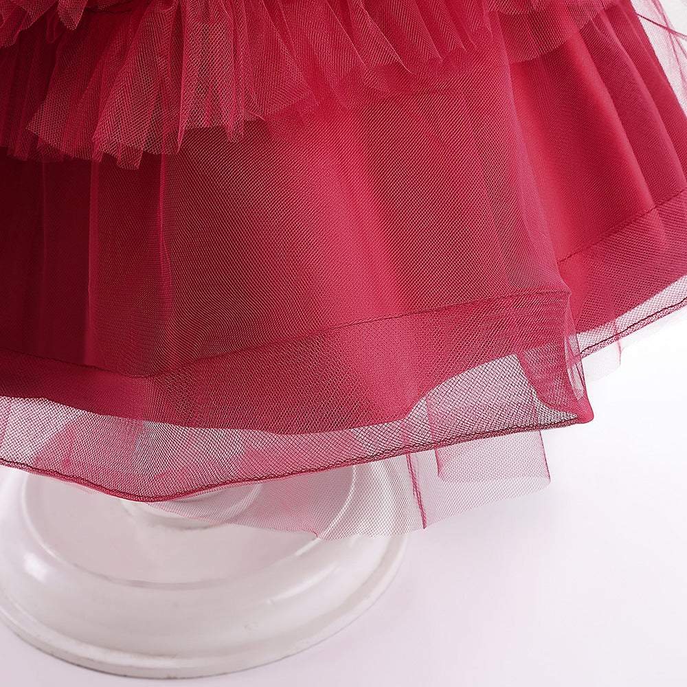A-Line V-Neck Layered Tulle Princess Dress for Girls | Party & Flower Girl Outfit