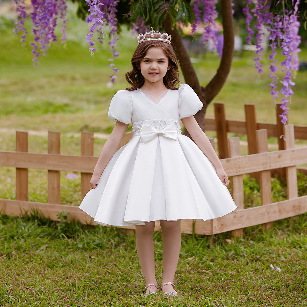 A-Line V-Neck Layered Tulle Princess Dress for Girls | Party & Flower Girl Outfit