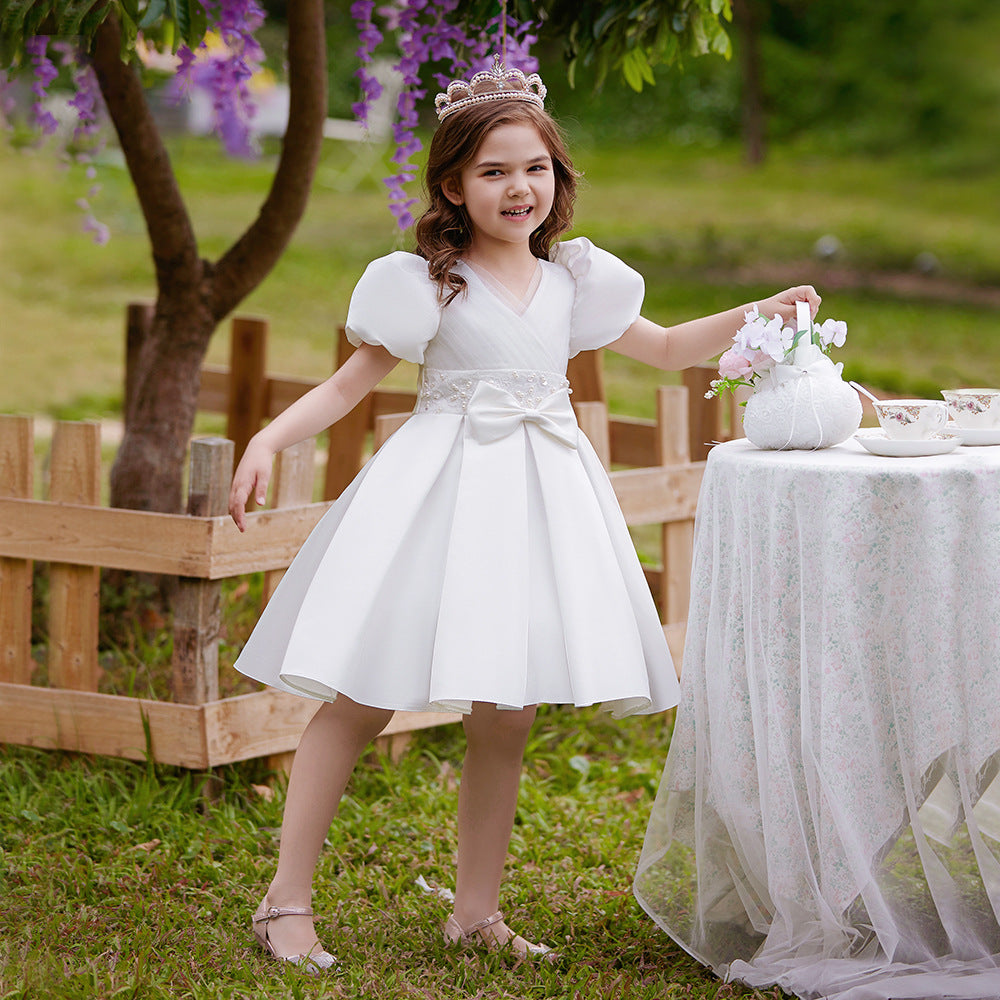 A-Line V-Neck Layered Tulle Princess Dress for Girls | Party & Flower Girl Outfit