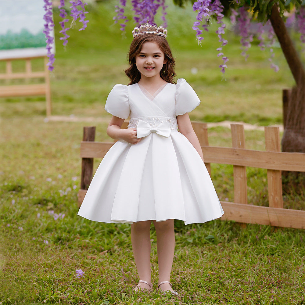 A-Line V-Neck Layered Tulle Princess Dress for Girls | Party & Flower Girl Outfit
