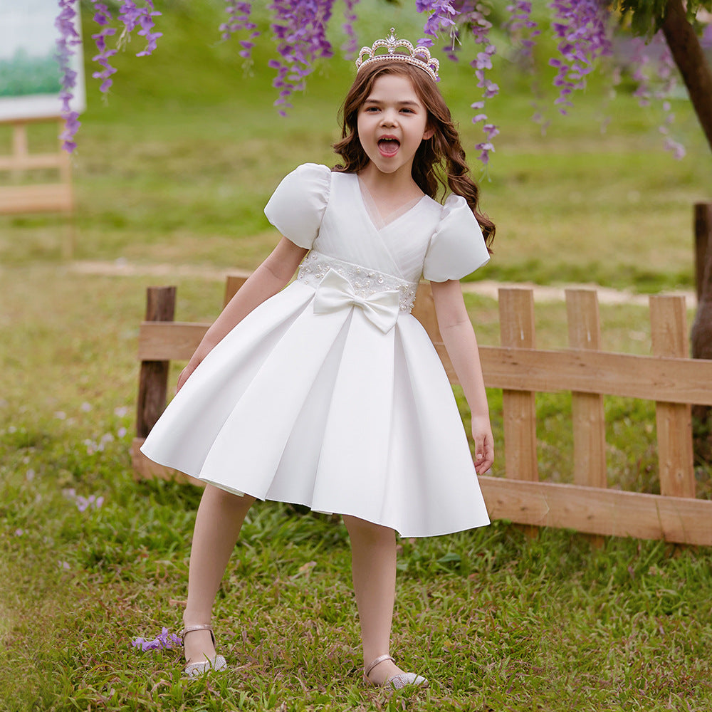 A-Line V-Neck Layered Tulle Princess Dress for Girls | Party & Flower Girl Outfit