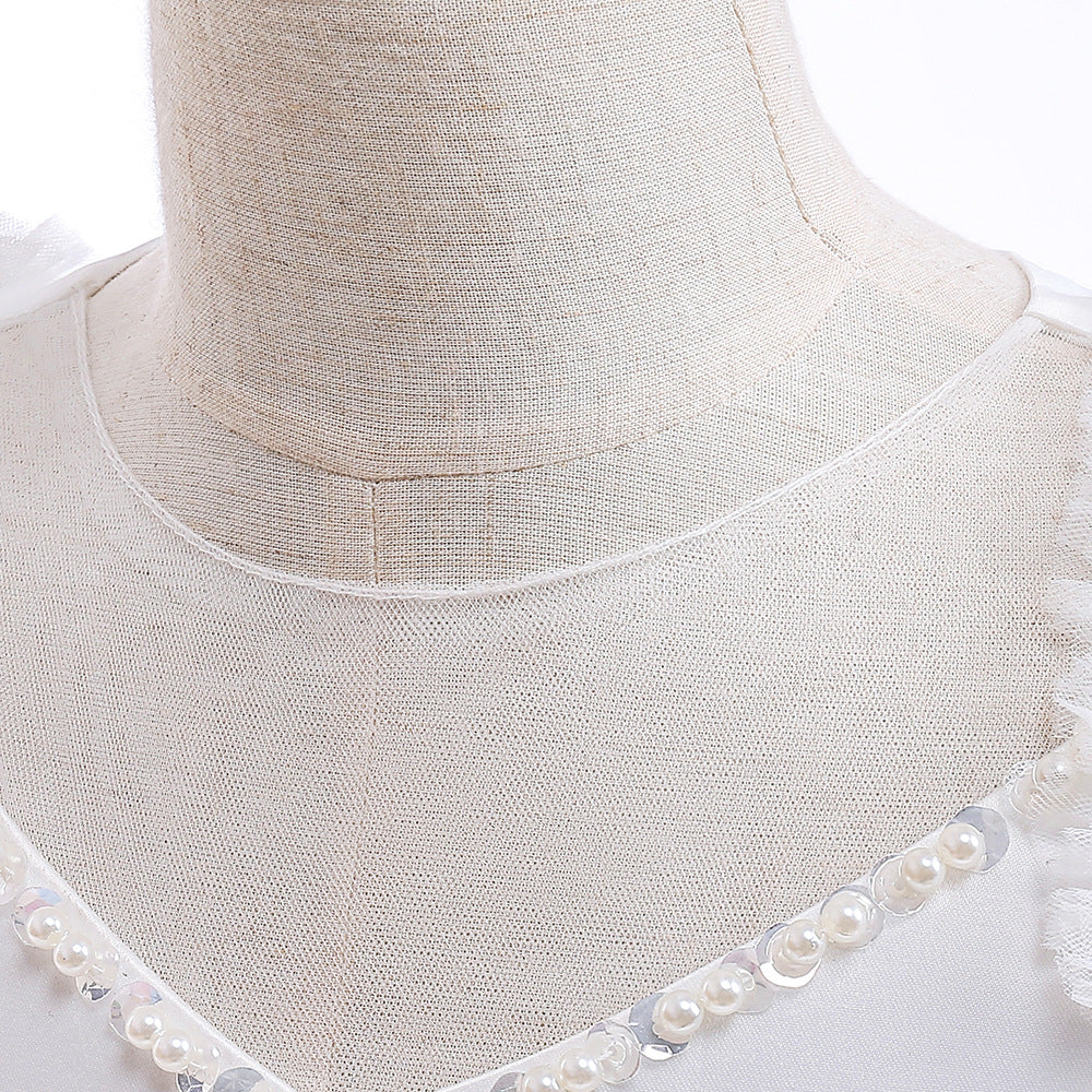 A-Line V-Neck Layered Tulle Princess Dress for Girls | Party & Flower Girl Outfit