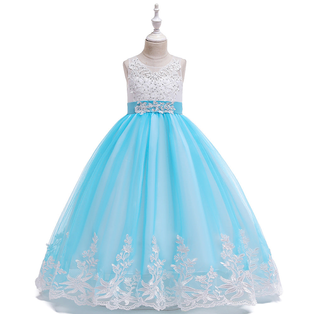 Girls' Maxi A-Line Lace Tulle Princess Dress with V-Neck for Parties & Formal Events