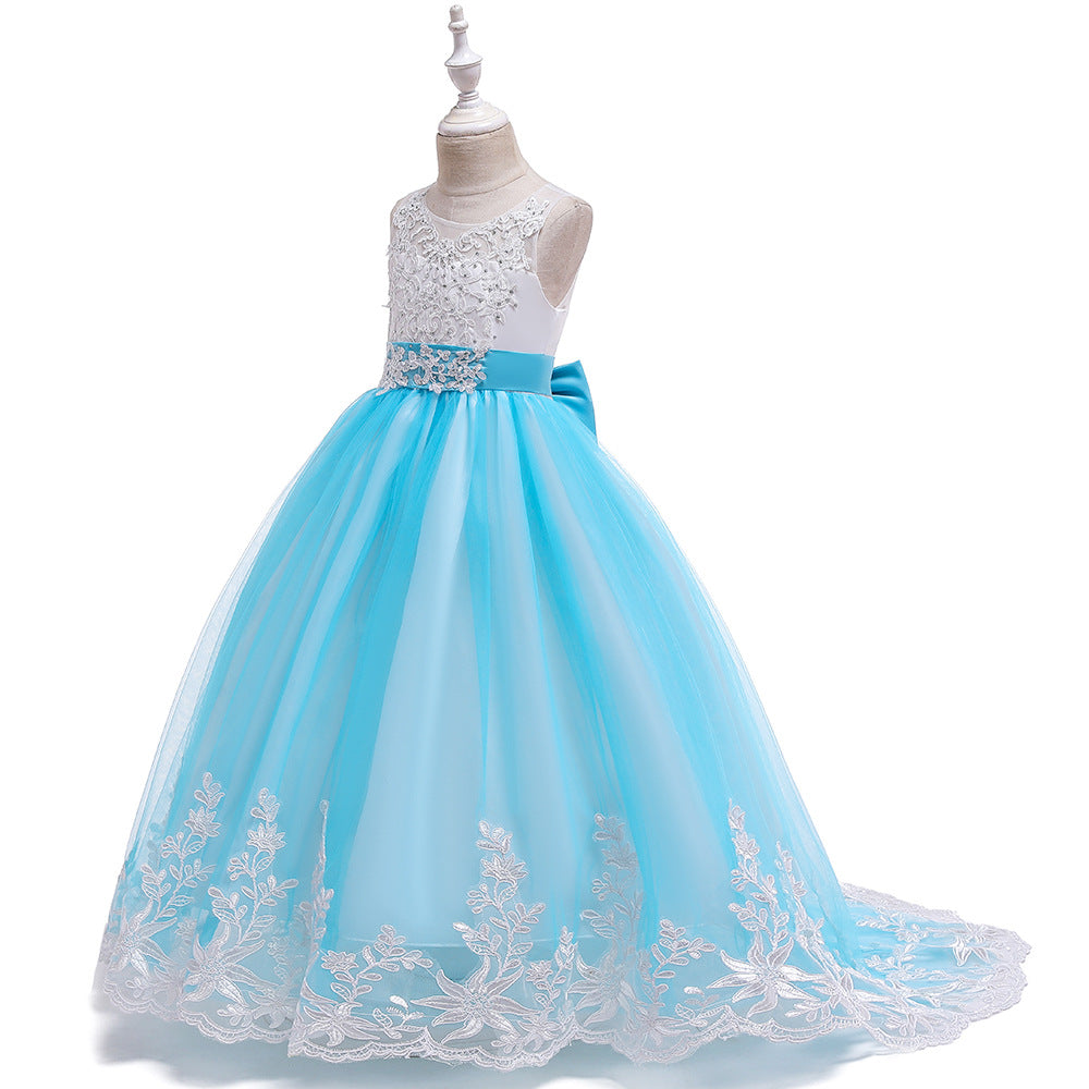 Girls' Maxi A-Line Lace Tulle Princess Dress with V-Neck for Parties & Formal Events