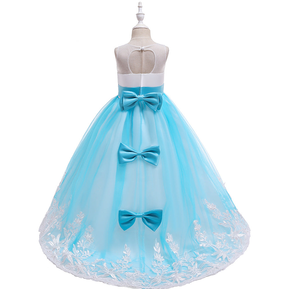 Girls' Maxi A-Line Lace Tulle Princess Dress with V-Neck for Parties & Formal Events