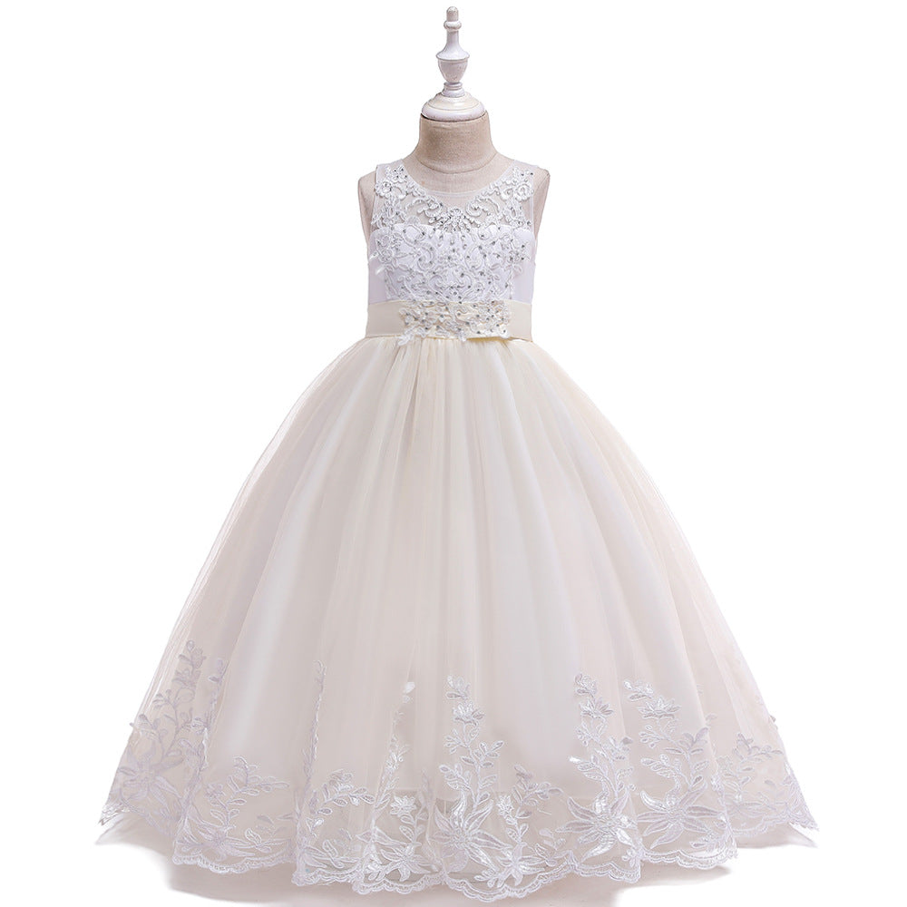 Girls' Maxi A-Line Lace Tulle Princess Dress with V-Neck for Parties & Formal Events