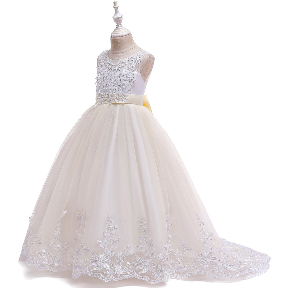 Girls' Maxi A-Line Lace Tulle Princess Dress with V-Neck for Parties & Formal Events