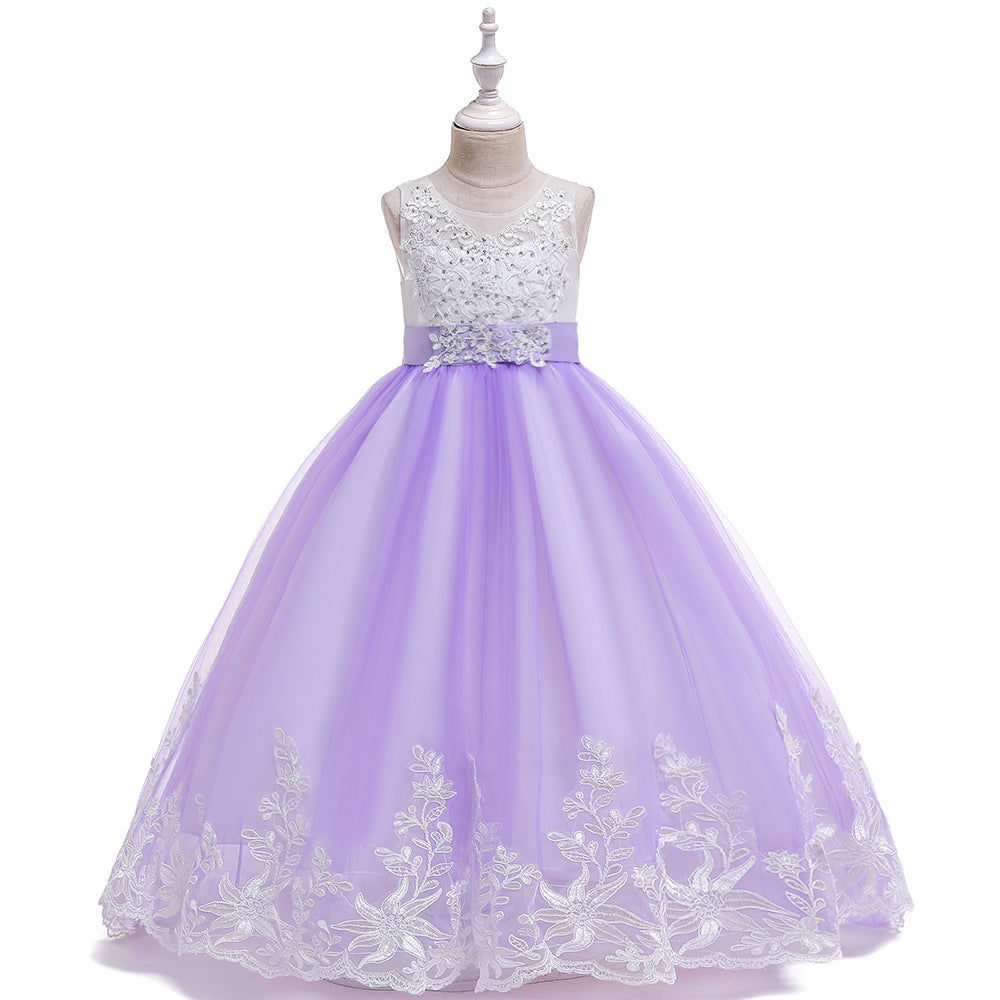 Girls' Maxi A-Line Lace Tulle Princess Dress with V-Neck for Parties & Formal Events