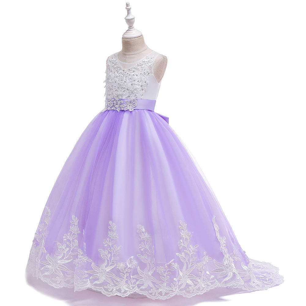 Girls' Maxi A-Line Lace Tulle Princess Dress with V-Neck for Parties & Formal Events