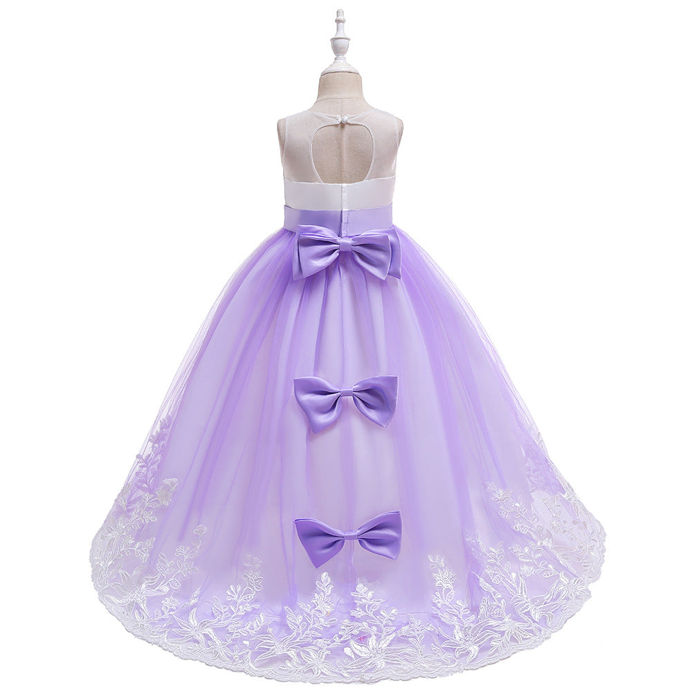 Girls' Maxi A-Line Lace Tulle Princess Dress with V-Neck for Parties & Formal Events