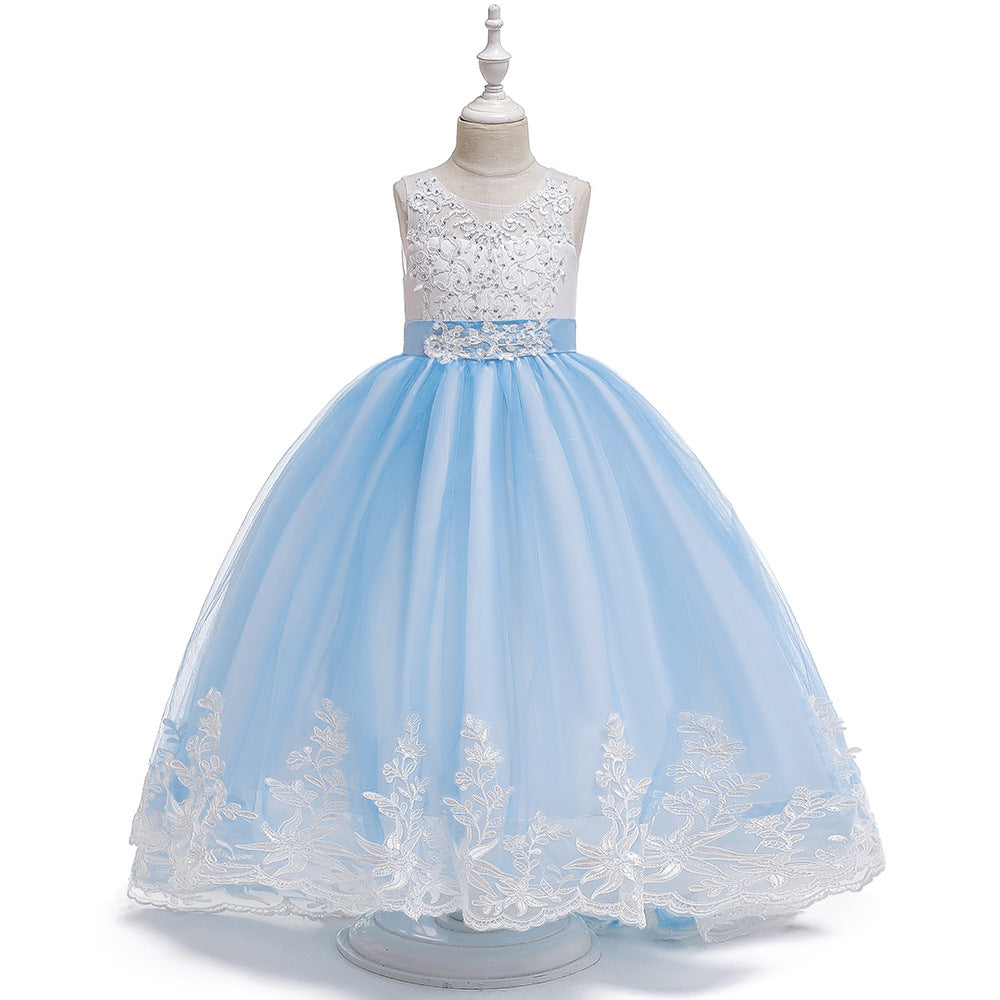 Girls' Maxi A-Line Lace Tulle Princess Dress with V-Neck for Parties & Formal Events