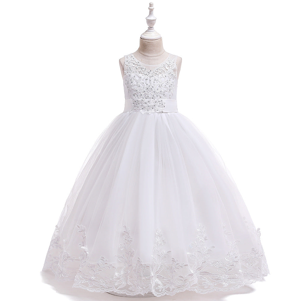 Girls' Maxi A-Line Lace Tulle Princess Dress with V-Neck for Parties & Formal Events