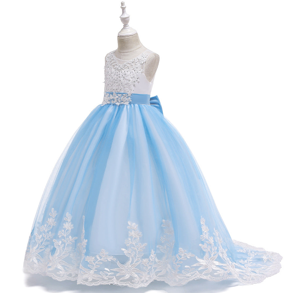 Girls' Maxi A-Line Lace Tulle Princess Dress with V-Neck for Parties & Formal Events