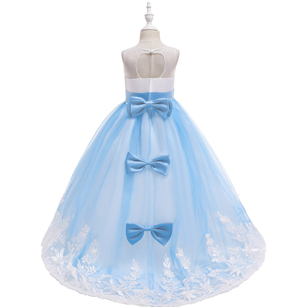 Girls' Maxi A-Line Lace Tulle Princess Dress with V-Neck for Parties & Formal Events