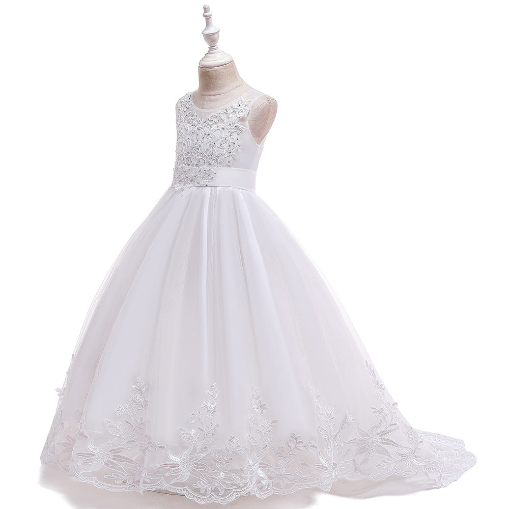 Girls' Maxi A-Line Lace Tulle Princess Dress with V-Neck for Parties & Formal Events
