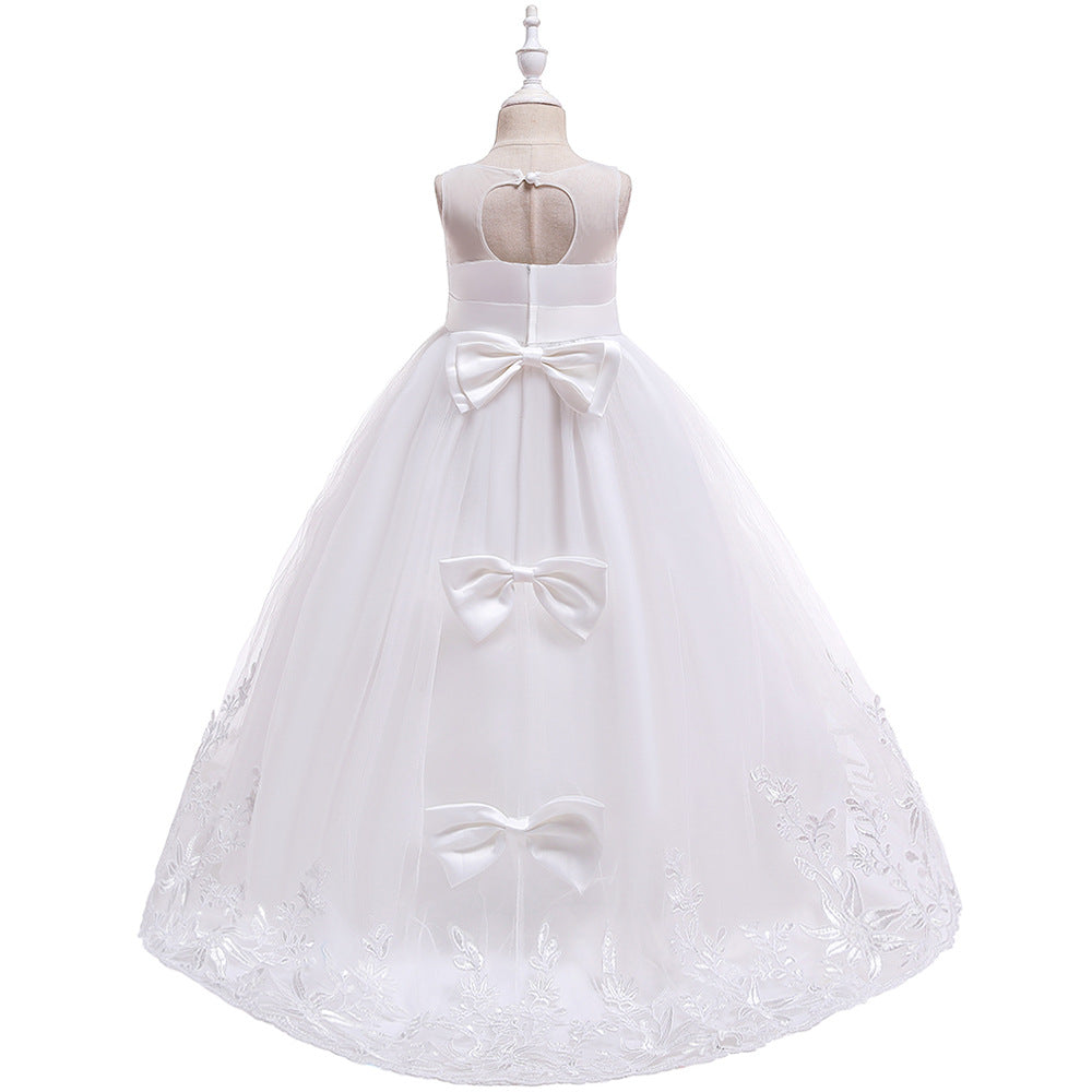 Girls' Maxi A-Line Lace Tulle Princess Dress with V-Neck for Parties & Formal Events