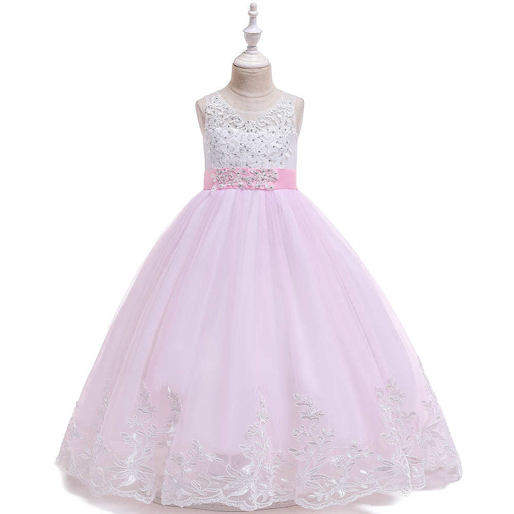 Girls' Maxi A-Line Lace Tulle Princess Dress with V-Neck for Parties & Formal Events
