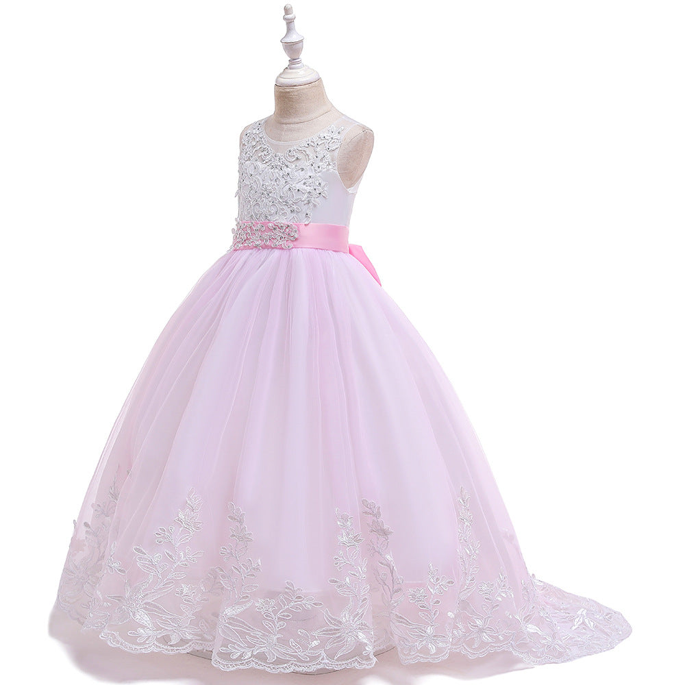 Girls' Maxi A-Line Lace Tulle Princess Dress with V-Neck for Parties & Formal Events