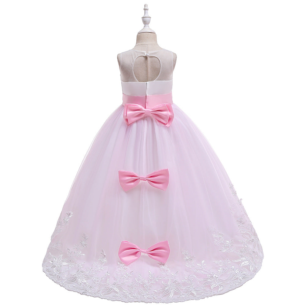Girls' Maxi A-Line Lace Tulle Princess Dress with V-Neck for Parties & Formal Events