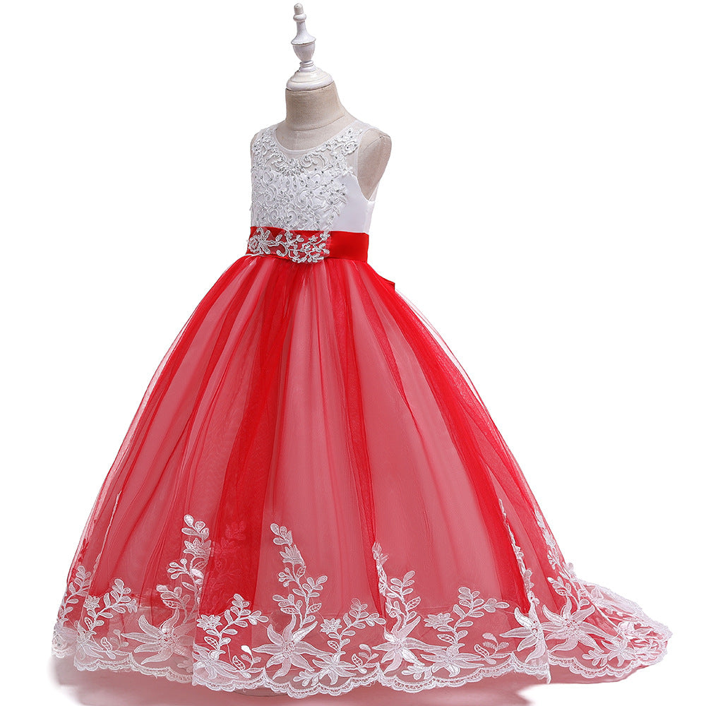 Girls' Maxi A-Line Lace Tulle Princess Dress with V-Neck for Parties & Formal Events
