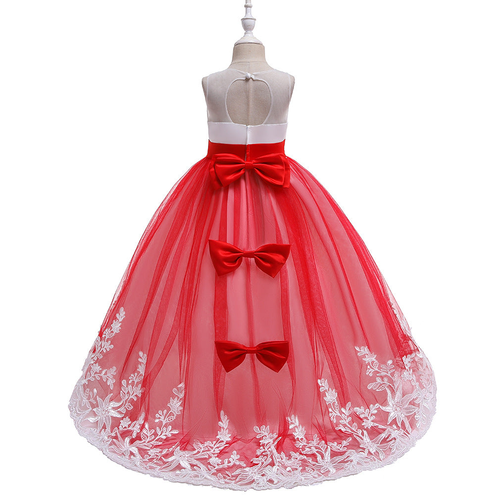 Girls' Maxi A-Line Lace Tulle Princess Dress with V-Neck for Parties & Formal Events