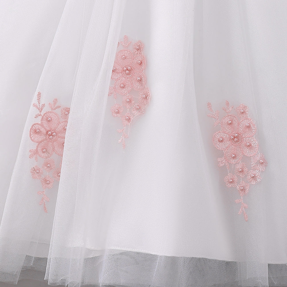 Cute White A-Line Tulle Maxi Dress for Girls with Bow & Sequins - Perfect Party & Flower Girl Gown