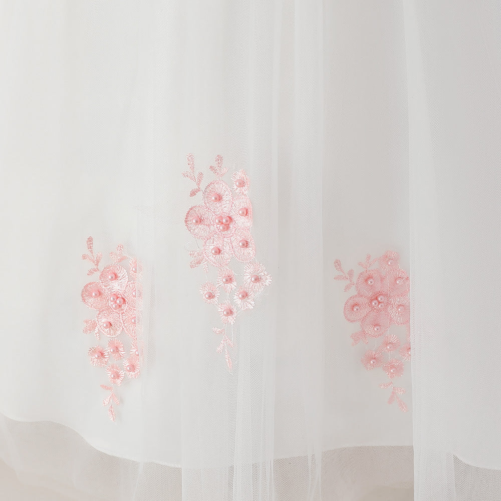 Cute White A-Line Tulle Maxi Dress for Girls with Bow & Sequins - Perfect Party & Flower Girl Gown