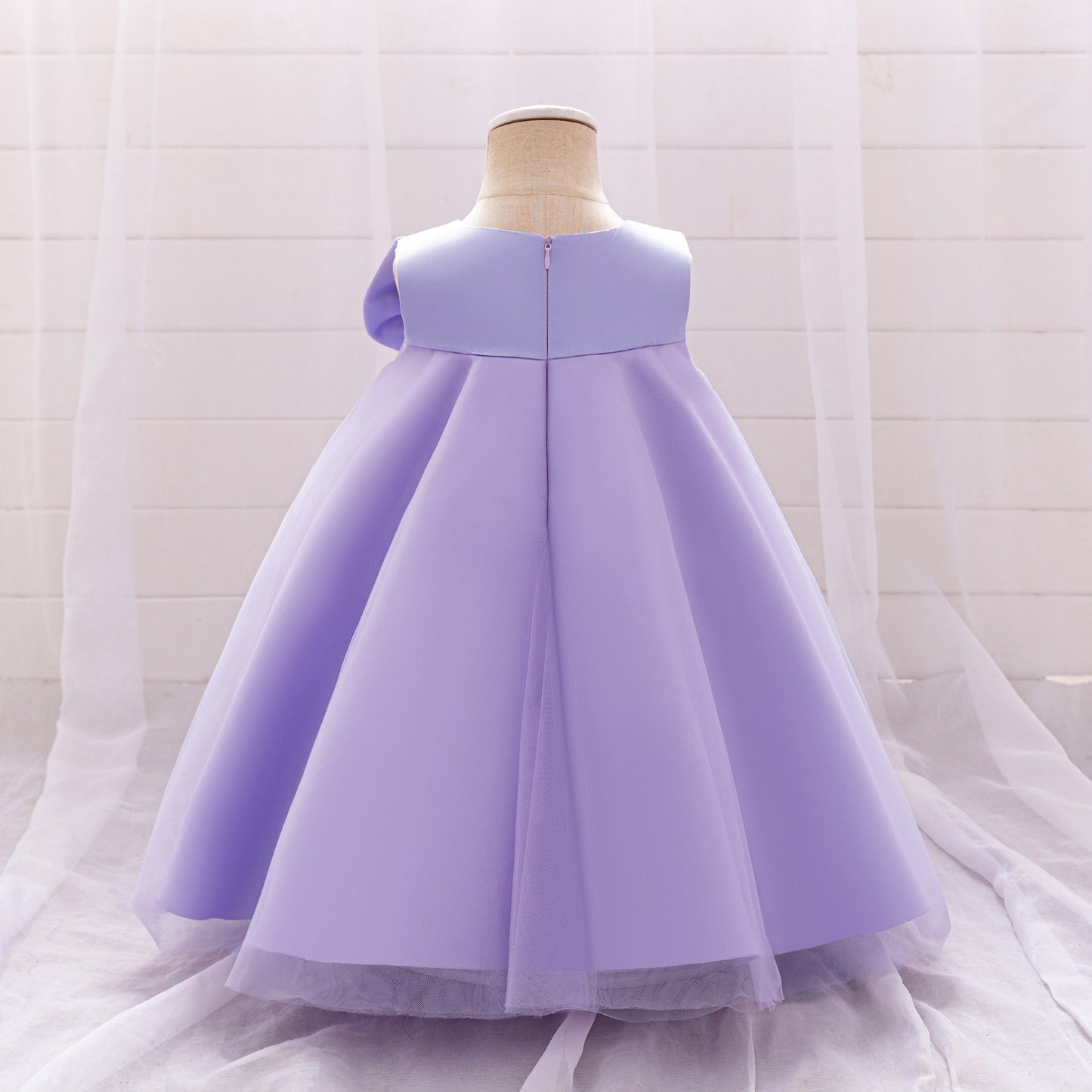 Red Bowknot A-Line Mesh & Satin Toddler Dress – Party & Birthday Outfit for Girls