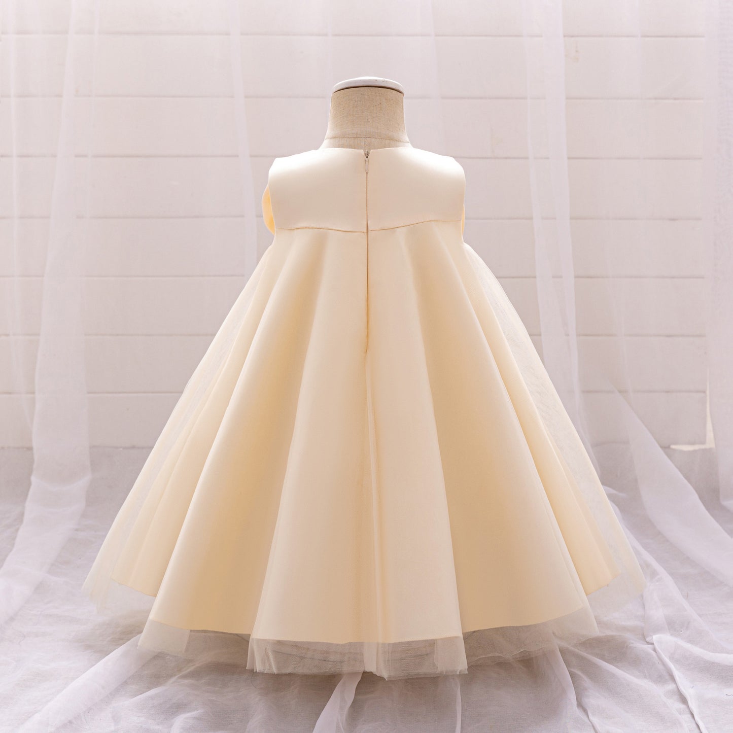 Red Bowknot A-Line Mesh & Satin Toddler Dress – Party & Birthday Outfit for Girls