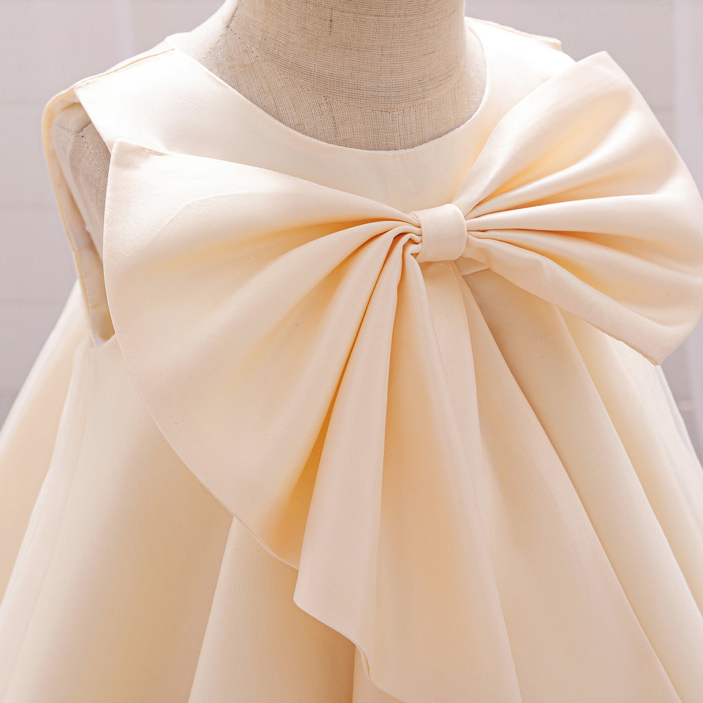 Red Bowknot A-Line Mesh & Satin Toddler Dress – Party & Birthday Outfit for Girls
