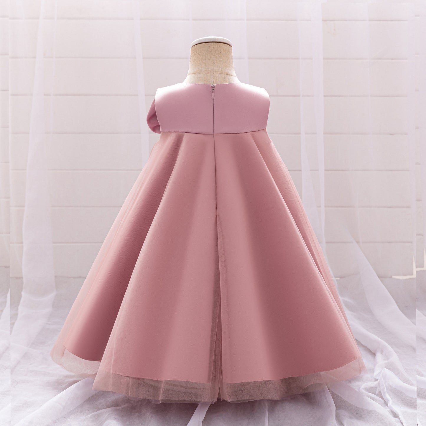 Red Bowknot A-Line Mesh & Satin Toddler Dress – Party & Birthday Outfit for Girls