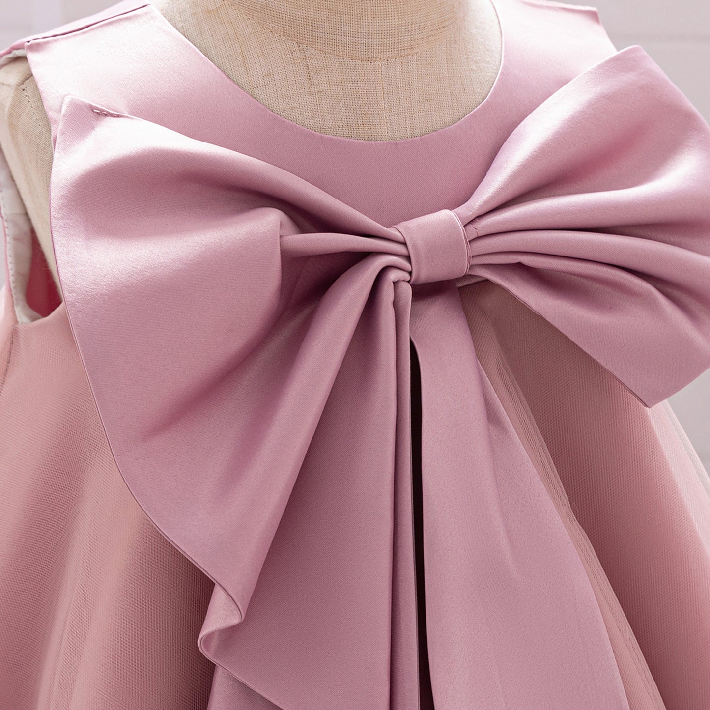Red Bowknot A-Line Mesh & Satin Toddler Dress – Party & Birthday Outfit for Girls