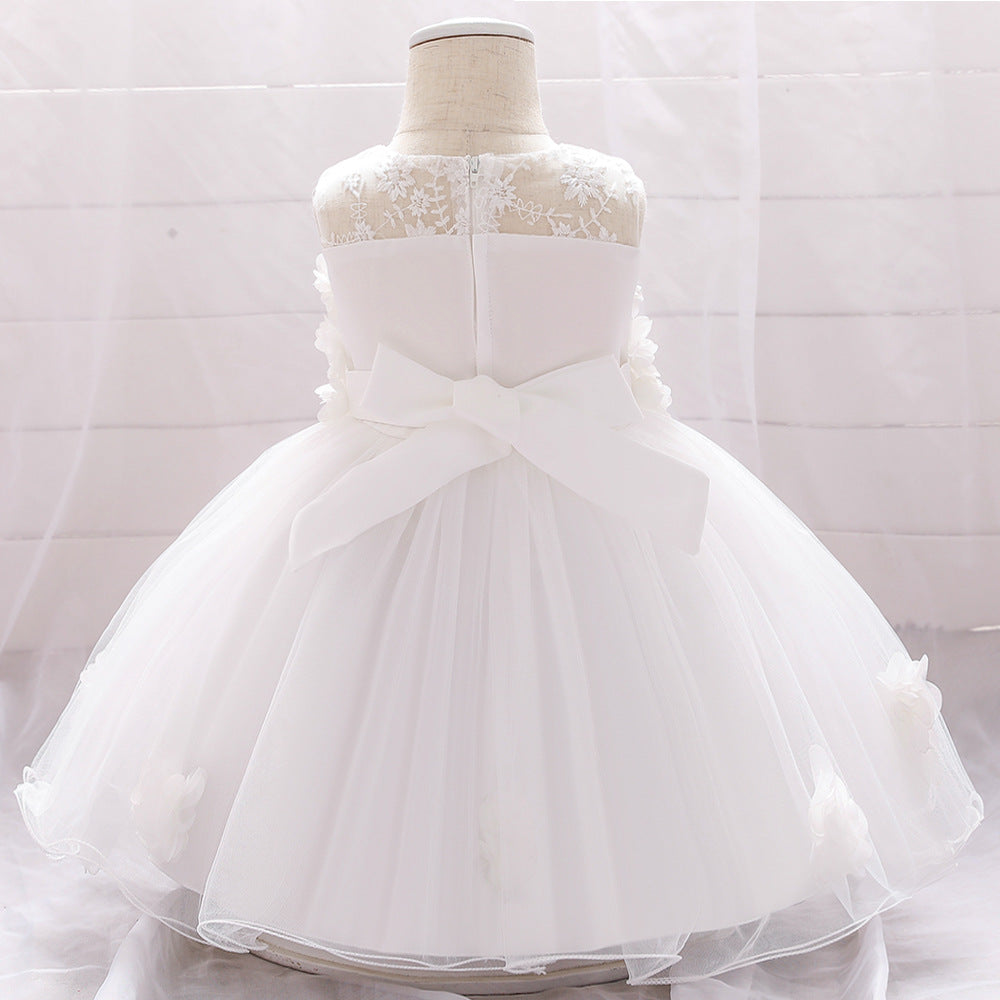 A-line Off Shoulder Tulle Baby Girl Dress | Cute Floral Applique Princess Gown