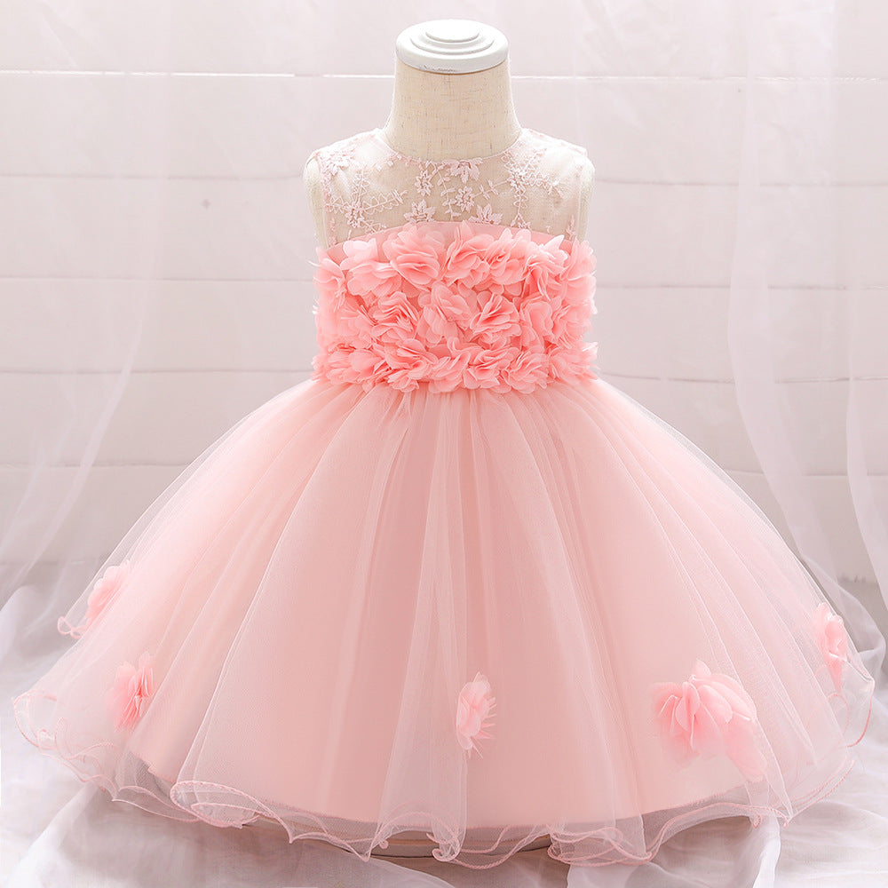 A-line Off Shoulder Tulle Baby Girl Dress | Cute Floral Applique Princess Gown