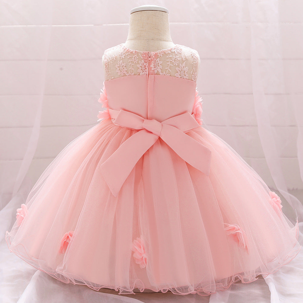 A-line Off Shoulder Tulle Baby Girl Dress | Cute Floral Applique Princess Gown