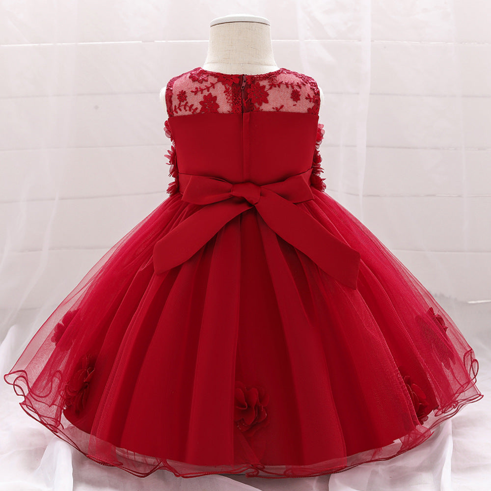 A-line Off Shoulder Tulle Baby Girl Dress | Cute Floral Applique Princess Gown