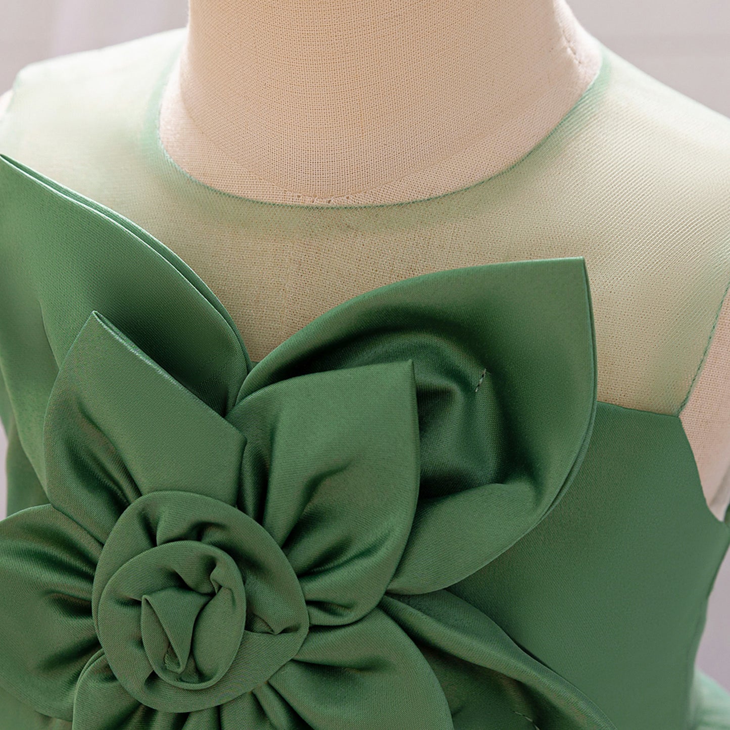 Avocado Green Off-Shoulder Puffy Ball Gown Dress for Girls | Tea-Length Tulle Party Outfit