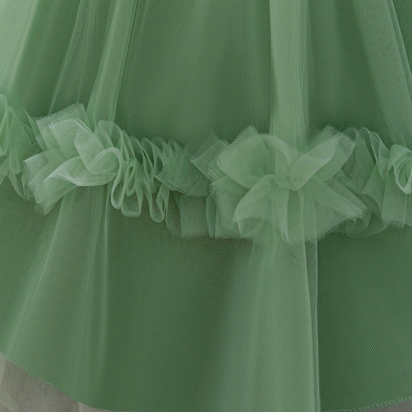 Avocado Green Off-Shoulder Puffy Ball Gown Dress for Girls | Tea-Length Tulle Party Outfit