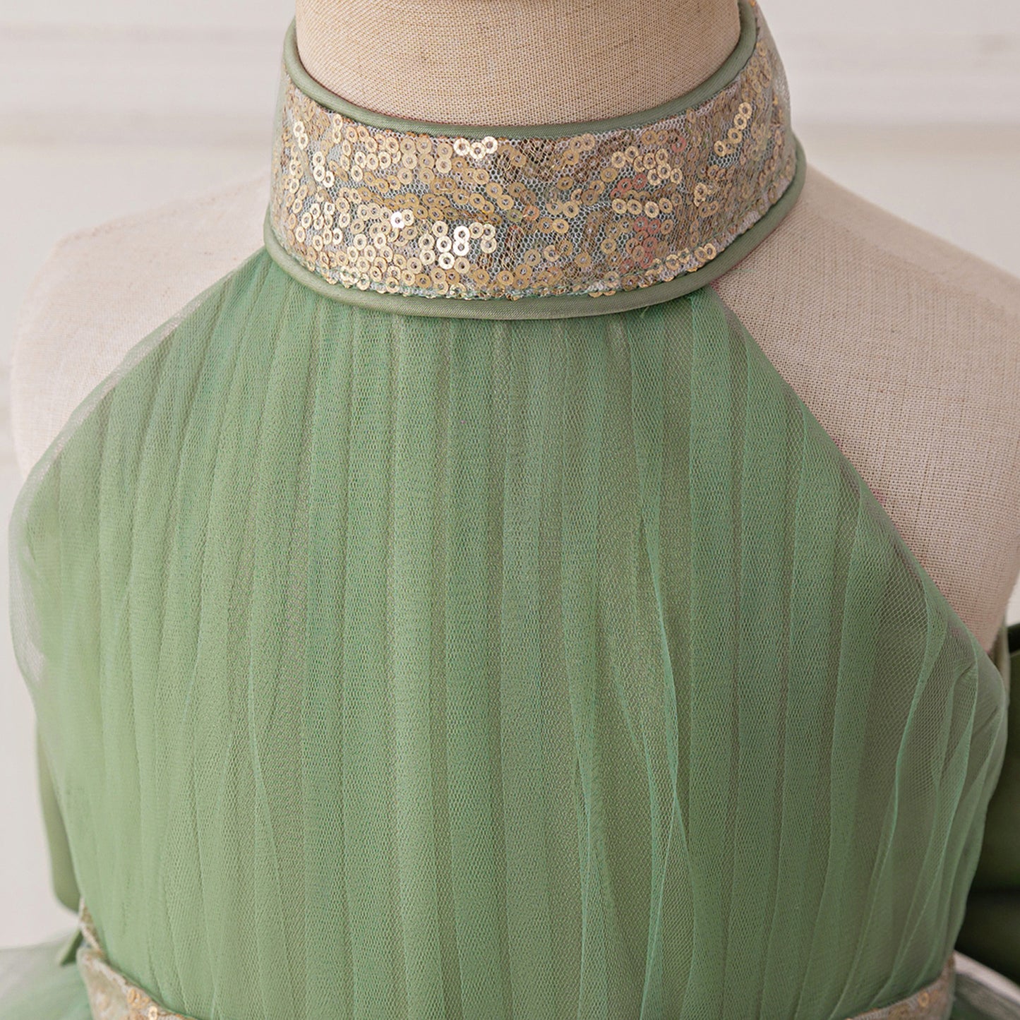 Avocado Green Puffy High-Low Halter Princess Dress for Girls (3-10 Years)
