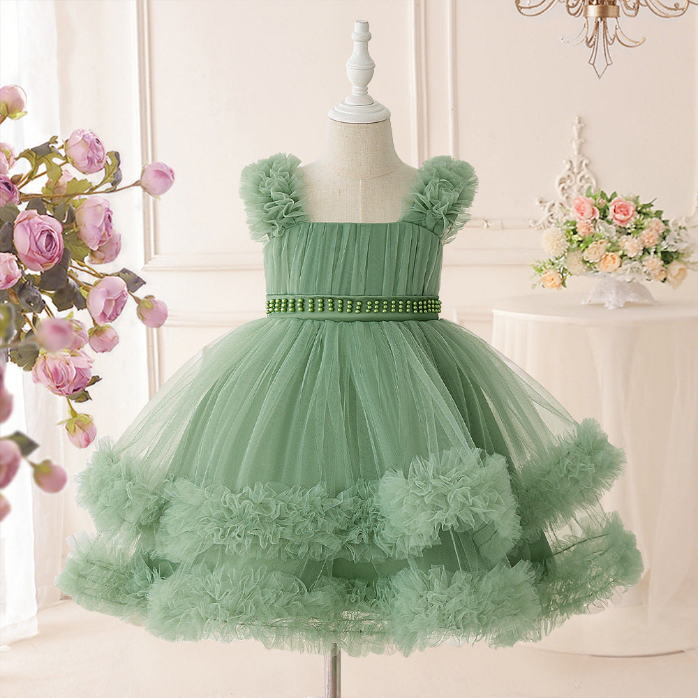 Avocado Green Puffy Princess Dress - Tea Length Tulle Ball Gown for Girls