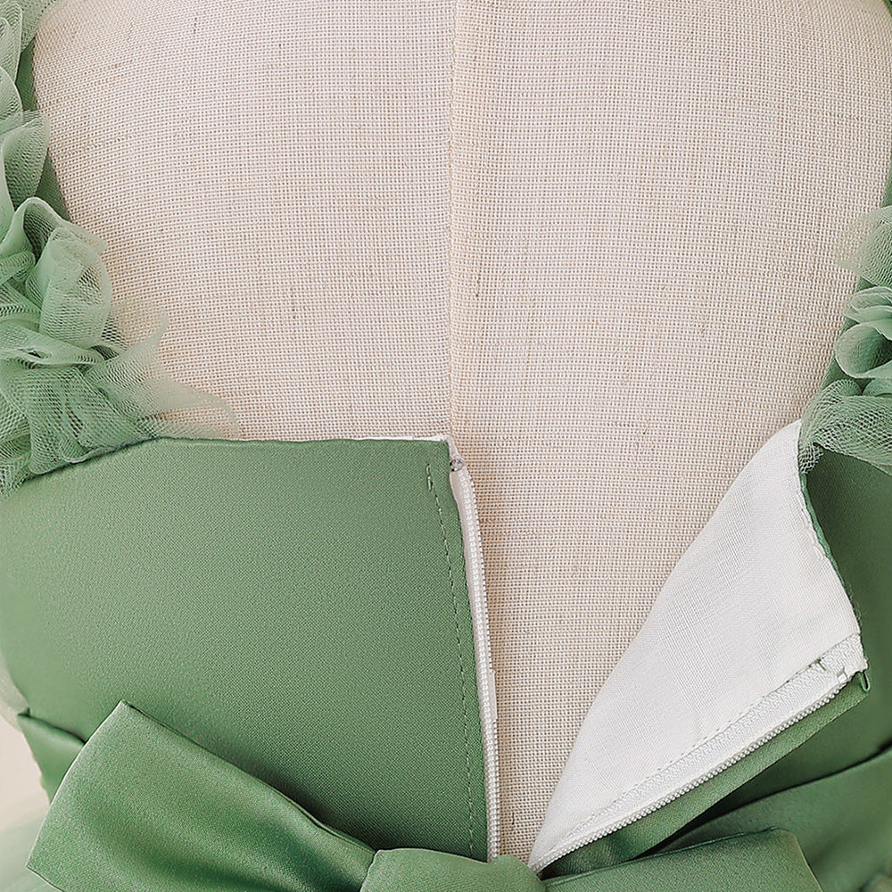 Avocado Green Puffy Princess Dress - Tea Length Tulle Ball Gown for Girls