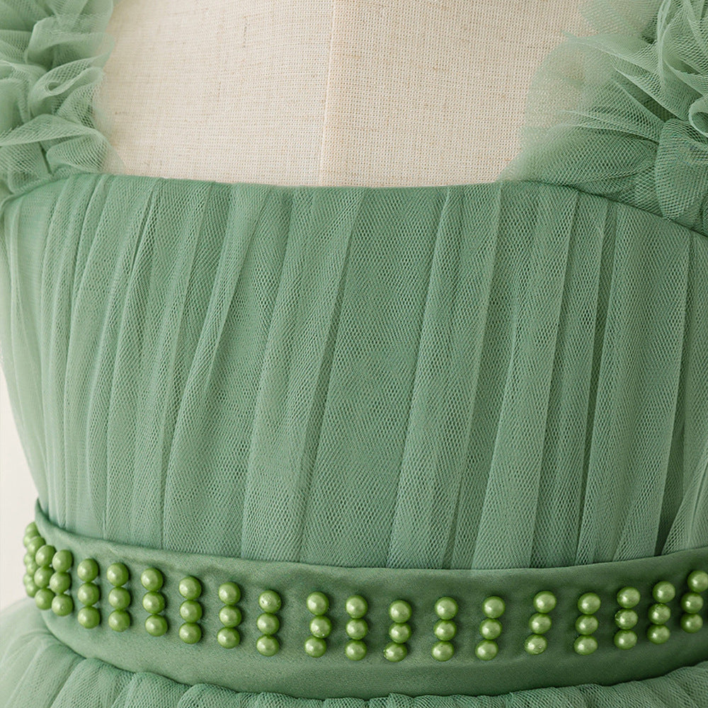 Avocado Green Puffy Princess Dress - Tea Length Tulle Ball Gown for Girls