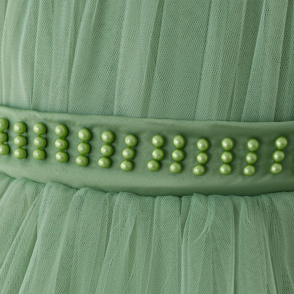 Avocado Green Puffy Princess Dress - Tea Length Tulle Ball Gown for Girls