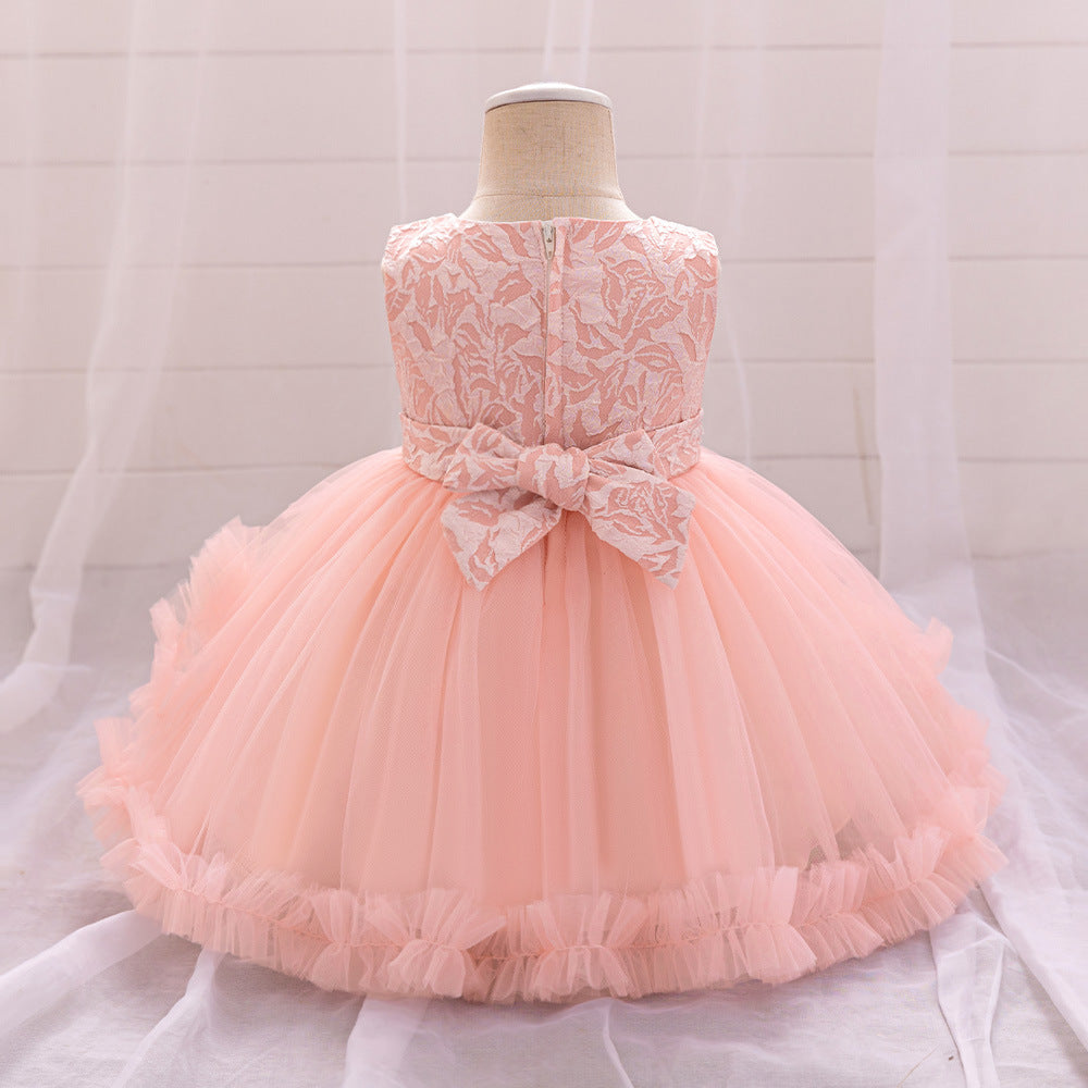 Puffy Tulle Baby Princess Dress with Bowknot – Ideal for Parties & Weddings