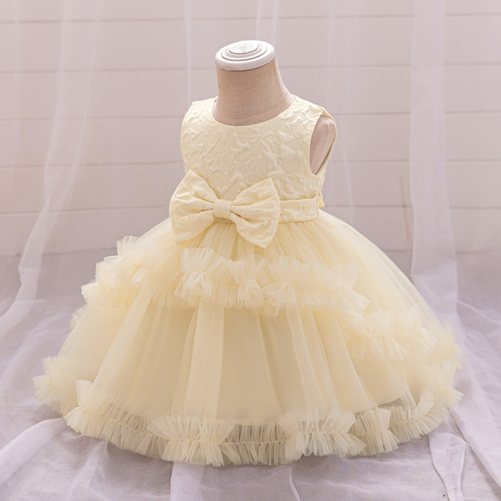 Puffy Tulle Baby Princess Dress with Bowknot – Ideal for Parties & Weddings