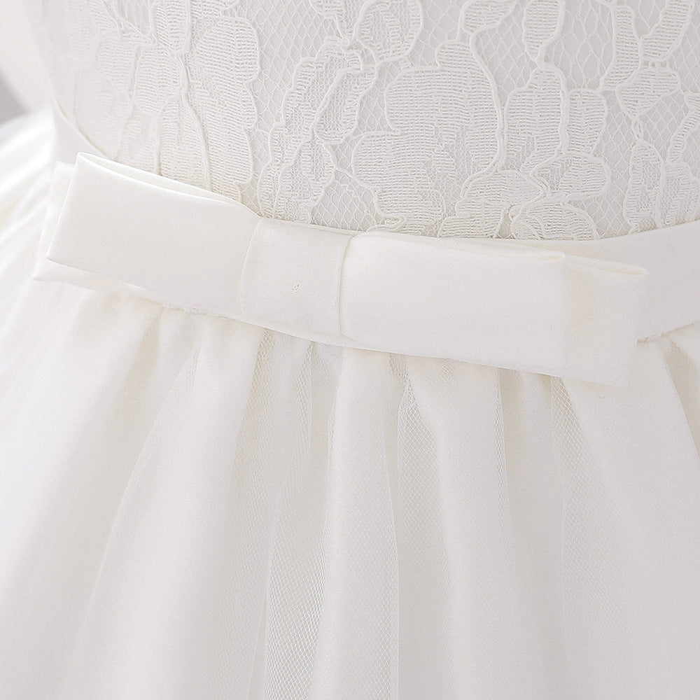 Baby Puffy Party Dress with Bow & Lace – Tea Length Mesh Gown for Infants