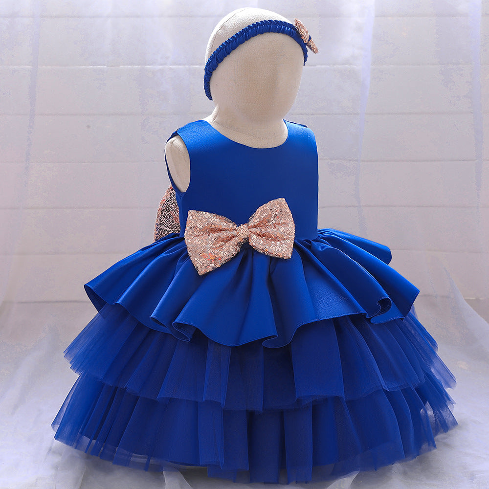 Cute Puffy Ball Gown Baby Princess Dress with Bow & Sequins – Perfect for Parties & Weddings