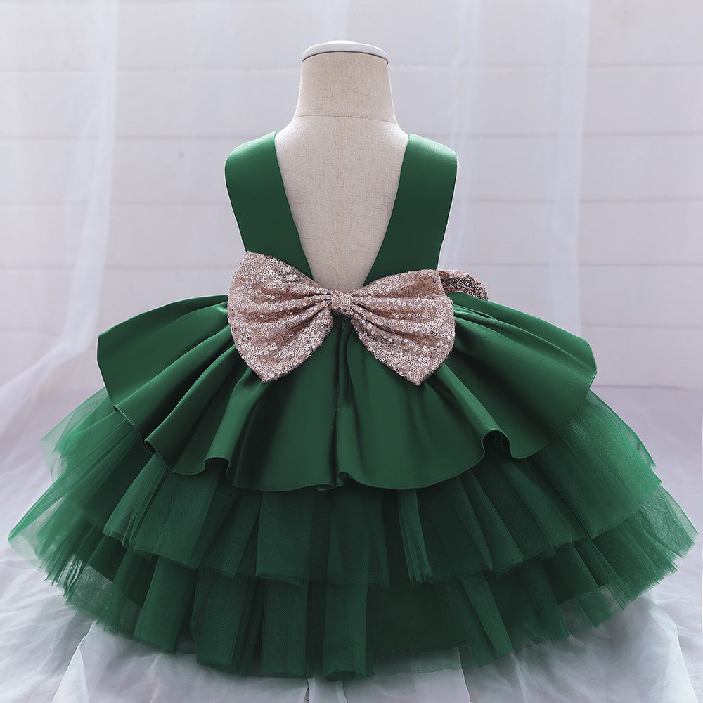 Cute Puffy Ball Gown Baby Princess Dress with Bow & Sequins – Perfect for Parties & Weddings