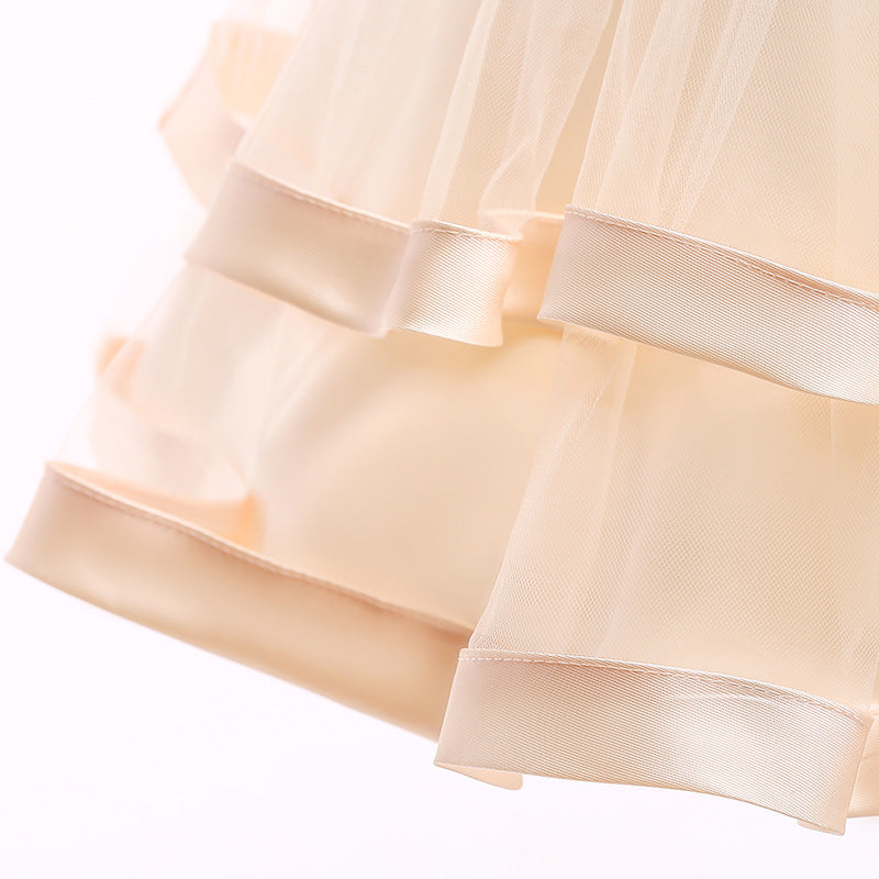 Puffy Beaded Bow Princess Dress for Girls | Tea-Length Kids Formal Gown