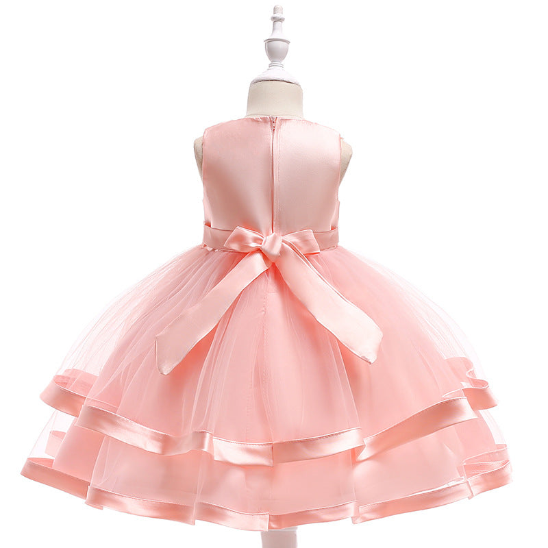 Puffy Beaded Bow Princess Dress for Girls | Tea-Length Kids Formal Gown